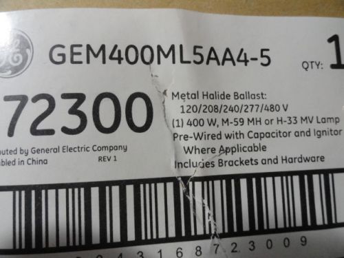 Metal halide ballast by g.e. # 72300 (gem400ml5aa4-5) new for sale