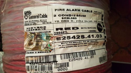 Carol e2542s 12/2c solid shielded riser red alarm cable wire fplr/cl3r usa /40ft for sale