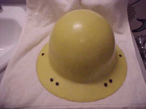 Vintage yellow full brim msa glass fiber hat with adjustable liner for sale