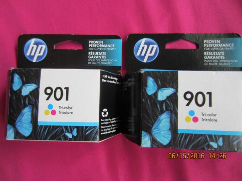 two Genuine New HP 901 Tri-Color Ink Cartridges .