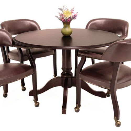TRADITIONAL ROUND CONFERENCE TABLE AND CHAIRS SET Meeting Office Room Mahogany