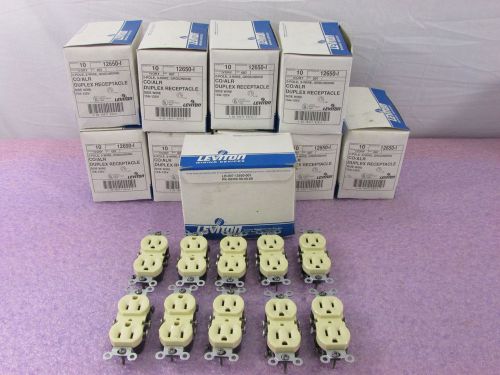 Lot of 10 boxes of 10 qty leviton 12650-i co/alr duplex receptacle ivory for sale