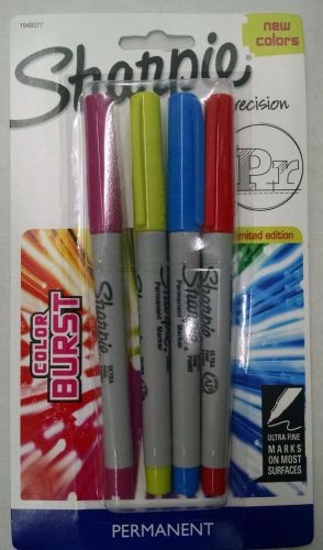 Sharpie® Color Burst Permanent Markers, Ultra-Fine Point, Assorted, 4 Pack