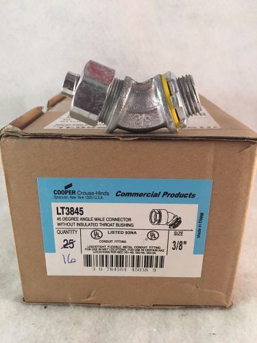 Box of 16 Cooper LT3845 45° Male Connectors w/out Insulated Throat Bushing 3/8&#034;
