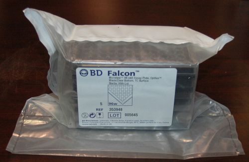 5 BD FALCON 353948 MICROTEST 96-WELL ASSAY PLATE OPTILUX BLACK CLEAR BOTTOM/LID