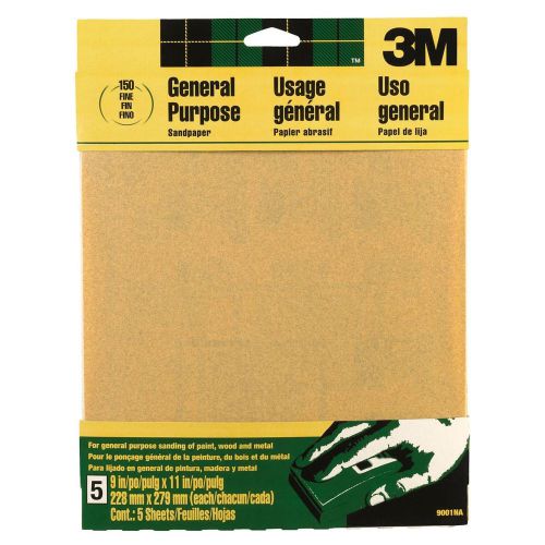 3M General Purpose Sandpaper 9 x 11, 15 Sheets, 150 Grit Fine, BULK PACK!