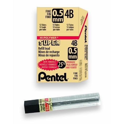Pentel Super Hi-Polymer Lead Refill, 4B, 144 Pieces of Lead, , 0.5mm Fine New