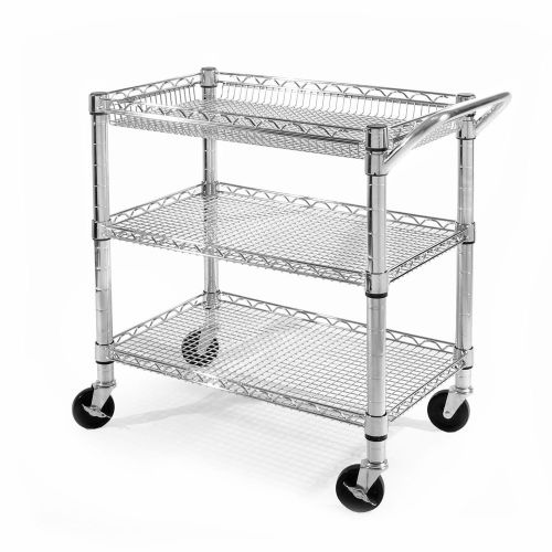 Heavy Work Rolling 3 Tier Cart. Shelf Holder Stand Rack Shelves Storage Warehous