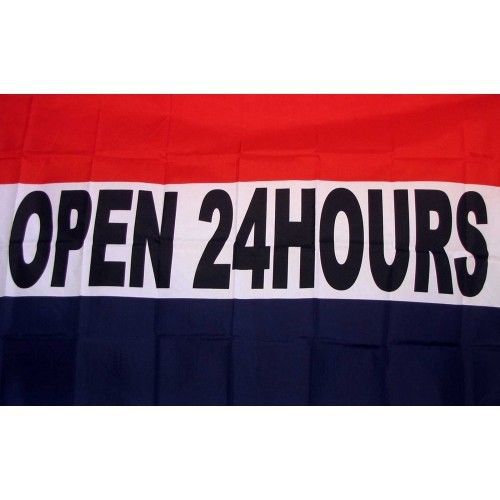Open 24 hours Flag 3ft x 5ft Banner (1)
