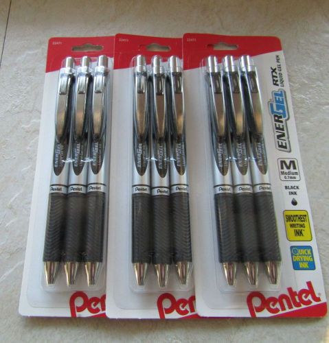9 ENERGEL RTX 0.7mm RETRACTABLE GEL PENS * Black Ink