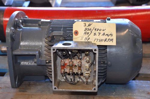 Baldor auger motor 230/480v 11.4/5.7 amp 5 hp 1750 rpm industrial used for sale