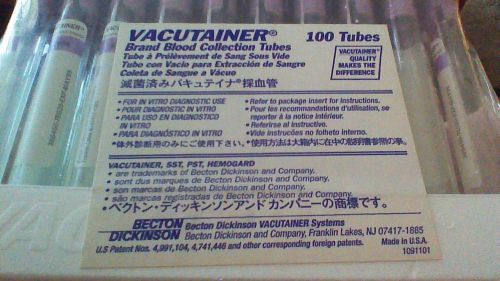 BD Vacutainer K3 EDTA (K3E) 12 mg Plus Blood Collection Tubes 7mL 100 ea New