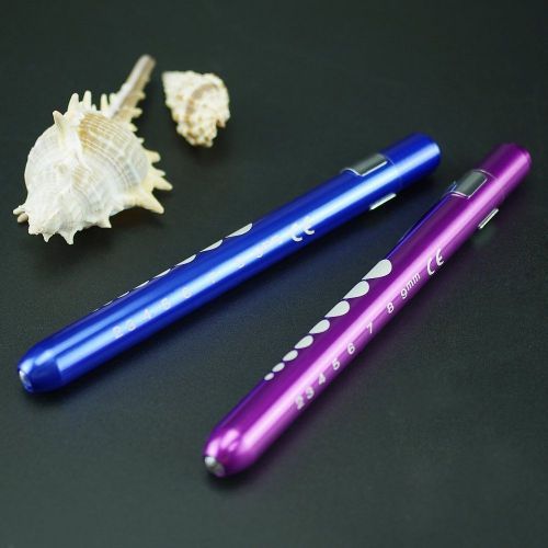 Set of 2 pcs Aluminum Penlight Pocket Medical LED with Pupil Gauge BLUE PURPLE