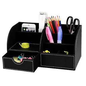 HOMETEK™ 7 Storage Compartment Multifunctional PU Leather Desk Organizer - Black