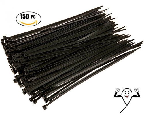 10 inch Heavy Duty Zip Ties. 150 Piece, Large Pack of Black Nylon Wire Cable Tie