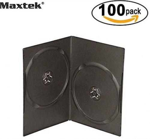 Maxtek 7mm Slim Black Double CD/DVD Case, 100 Pieces Pack.