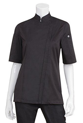 Chef Works BCWSZ006-BLK-S Women&#039;s Weight Short Sleeve Zip Coat, Small, Black