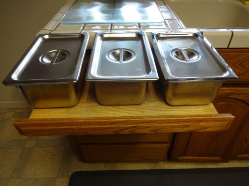 VOLLRATH LOT OF 3 STAINLESS STEEL STEAM TABLE PANS INSERTS 4&#034; DEEP #2044-2 MINT+