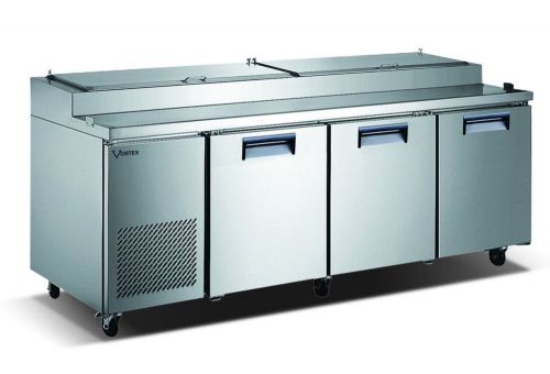 Vortex refrigeration 3 door 12 pan pizza prep table v-93ppt-3 for sale