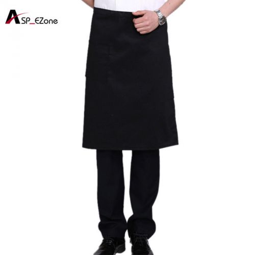 1pc cooking half long apron with pocket polyester stripe kitchen apron black for sale