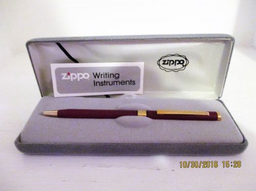 ZIPPO BALL POINT PEN IN GIFT BOX ~ BURGANDY WITH GOLD ~ BLUE INK