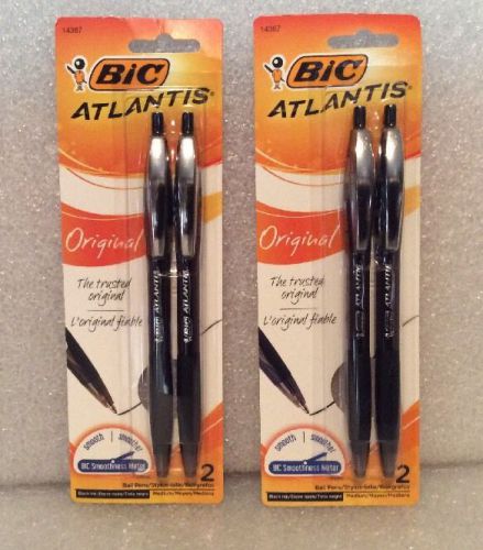 2 Packages BiC Atlantis Black Ink Ball Point Pens - 4 Pens!