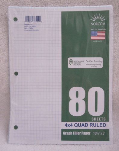 Norcom Quad Filler Paper, 10-1/2&#034; x 8&#034; / 4 x 4 Graph Ruled / 80 Sheets