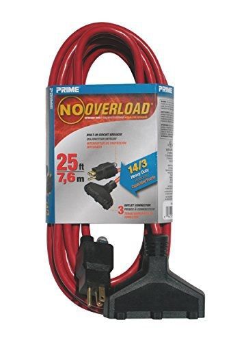 Prime Wire &amp; Cable CB614725 25-Feet 14/3 SJTW Triple-Tap Outdoor Extension Cord