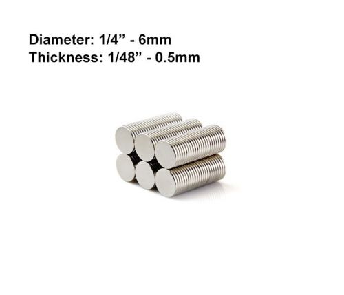 6mmx0.5mm Strong Neodymium Disc Magnets - 6x0.5mm - 1/4&#034;x1/48&#034; Fridge Magnet
