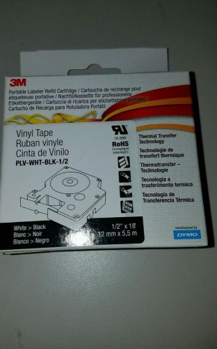 NEW 3M Portable Labeler Refill Cartridge PLV-WHT-BLK-1/2 Black w/ White font 18&#039;