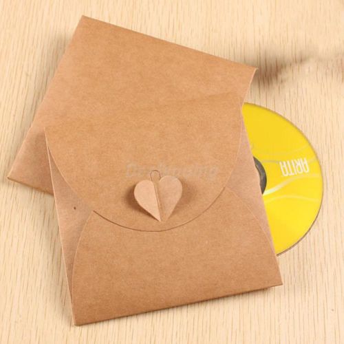 100 Phenovo Heart CD DVD Kraft Sleeves Box Disc Paper Bags Gifts