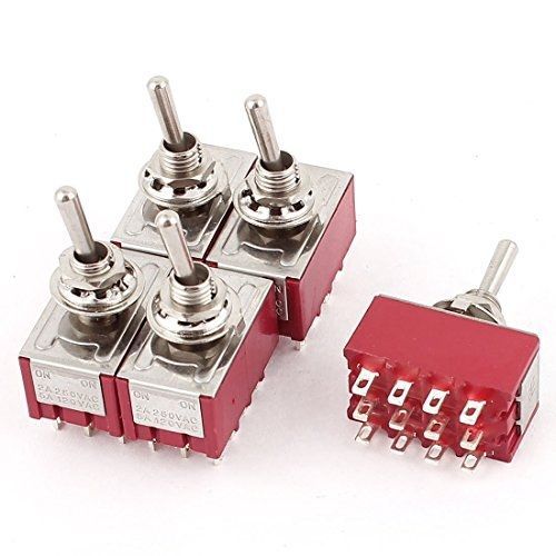 Uxcell uxcell red on-on 2 position 4pdt toggle switch ac 250v/2a 120v/5a 5pcs for sale