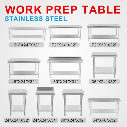 New Commercial Stainless Steel Kitchen Work Prep Table NSF Approved (All Sizes)