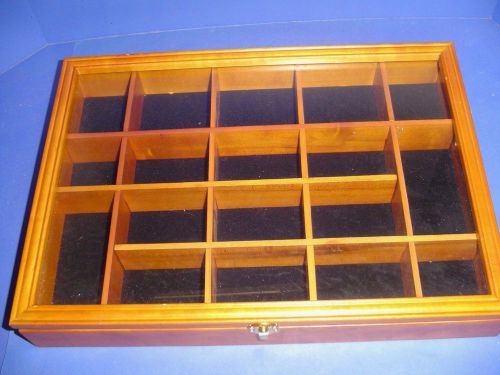 Display Case For Jewelry Or Collectibles Wood  With Glass Lid 18 Sections Nice