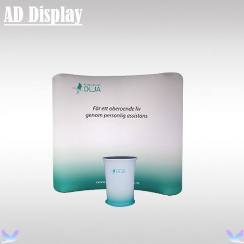 8ft*7.5ft Curved Tension Fabric Advertising Display Wall With Oval Counter Desk