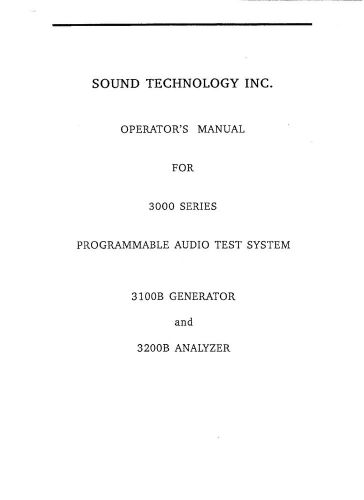 SOUND TECHNOLOGY 3100B/3200B PROGRAMMABLE AUDIO TEST SYSTEM OPERATOR&#039;S MANUAL FS