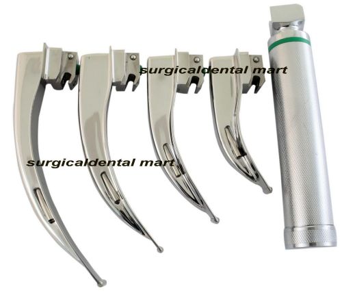 Macintosh Fiber Optic Laryngoscope Set No. 1, 2, 3 &amp; 4 Blades LED Bulb free ship