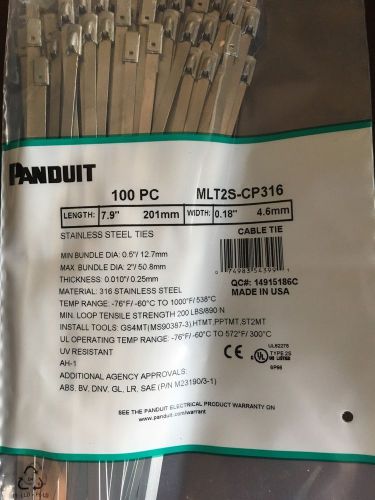 PANDUIT MLT2S-CP316 Cable Tie, 7.9 In, Silver, PK 100