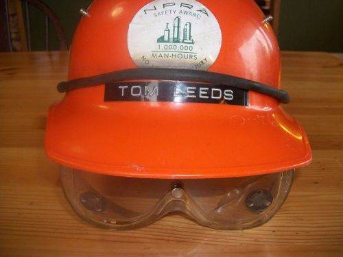 Vintage orange bullard hard boil fiberglass hard hat w/safety goggles shell oil for sale