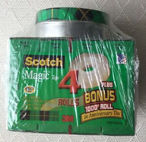 Vintage SCOTCH MAGIC TAPE 5 Rolls 1000&#034; Bonus Tin 75th Anniversary NEW UNOPENED