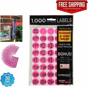 Pack of 1000 Yard Garage Sale Price Stickers Prepriced Labels Self Adhesive Tags