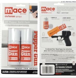 2 Mace POLICE PEPPER GUN Spray REFILL OC Cartridge Dual Pack Kit 4&#034; INVISIBL DYE