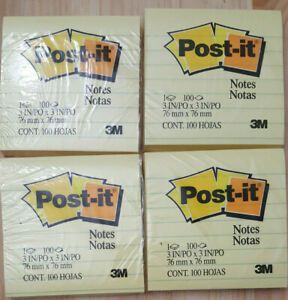 4 Post-it® Notes Original Pads in Canary Yellow, 3 x 3, Lined, 100 ct free shipp