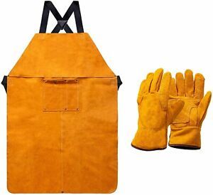 Heavy Duty Work Shop Leather Welding Apron with Gloves Included,...
