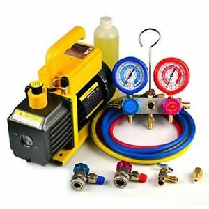 3.6CFM 1/4HP Air Vacuum Pump with Manifold Gauge Set for Freon Charging,fits