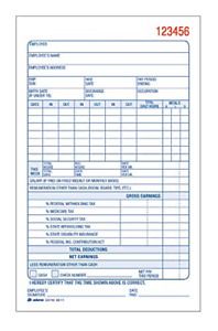 Adams Employee Payroll Record Book, 2 Part, Carbonless, 4.19 x 7.19