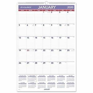 AT-A-GLANCE 2020 Monthly Wall Calendar 20&#034; x 30&#034; XLarge Wirebound PM428