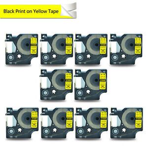 10x 18490 IND Flexible Nylon Label for Dymo Rhino 4200 Black on Yellow Tape 1/2&#034;
