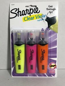 New Sharpie Clear View Highlighters 3 Fluorescent Colors See Through Tip