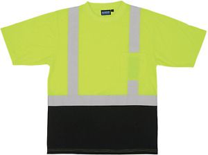 ERB  63308  9604S  Short  Sleeve  Black  Bottom  T - Shirt ,  Hi - Viz  Lime ,
